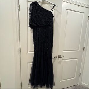 Midnight Blue One-Shoulder Evening Gown